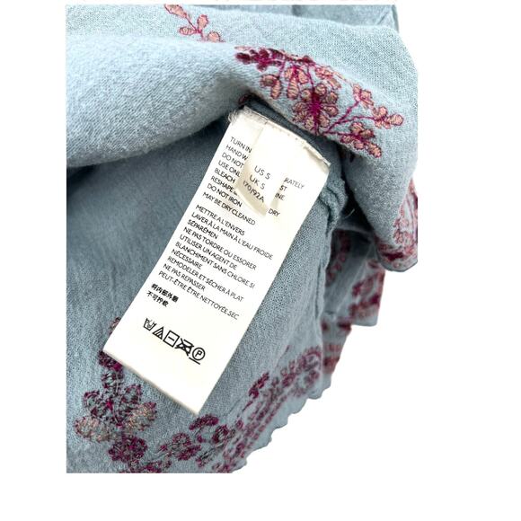 Free People S Adriana Woven Tee chambray embroidered top Cropped Blouse - Picture 7 of 9